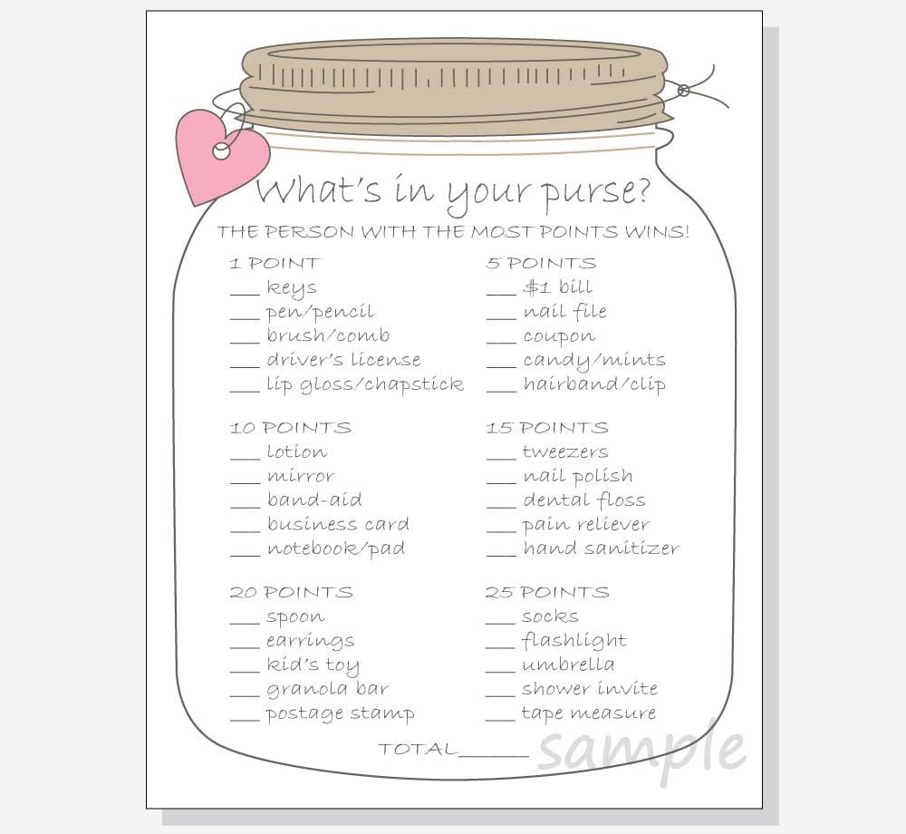 Printable What S In Your Purse Game