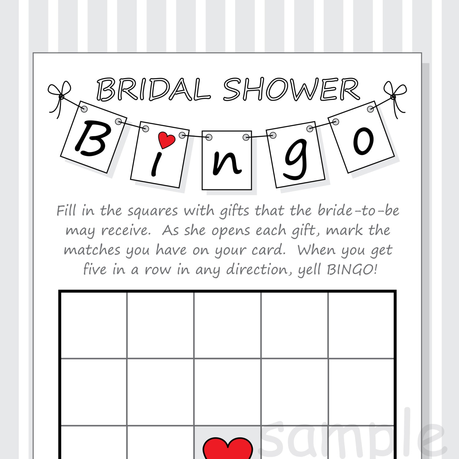 Diy Bridal Shower Bingo Printable Cards Pennant Design Red Etsy