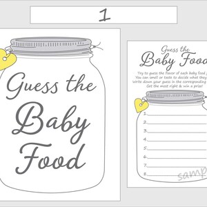 Guess the Baby Food Printable Baby Shower Game - Yellow Gender Neutral - Mason Jar