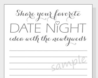 DIY Date Night Idea Printable Cards for a Bridal Shower - Calligraphy Design with clear, red, purple and pink hearts