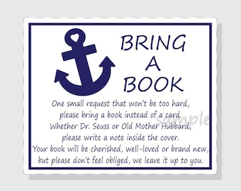 Printable Baby Shower Book Request Insert - Book instead of Card Insert - DIY Printable Nautical Anchor Design