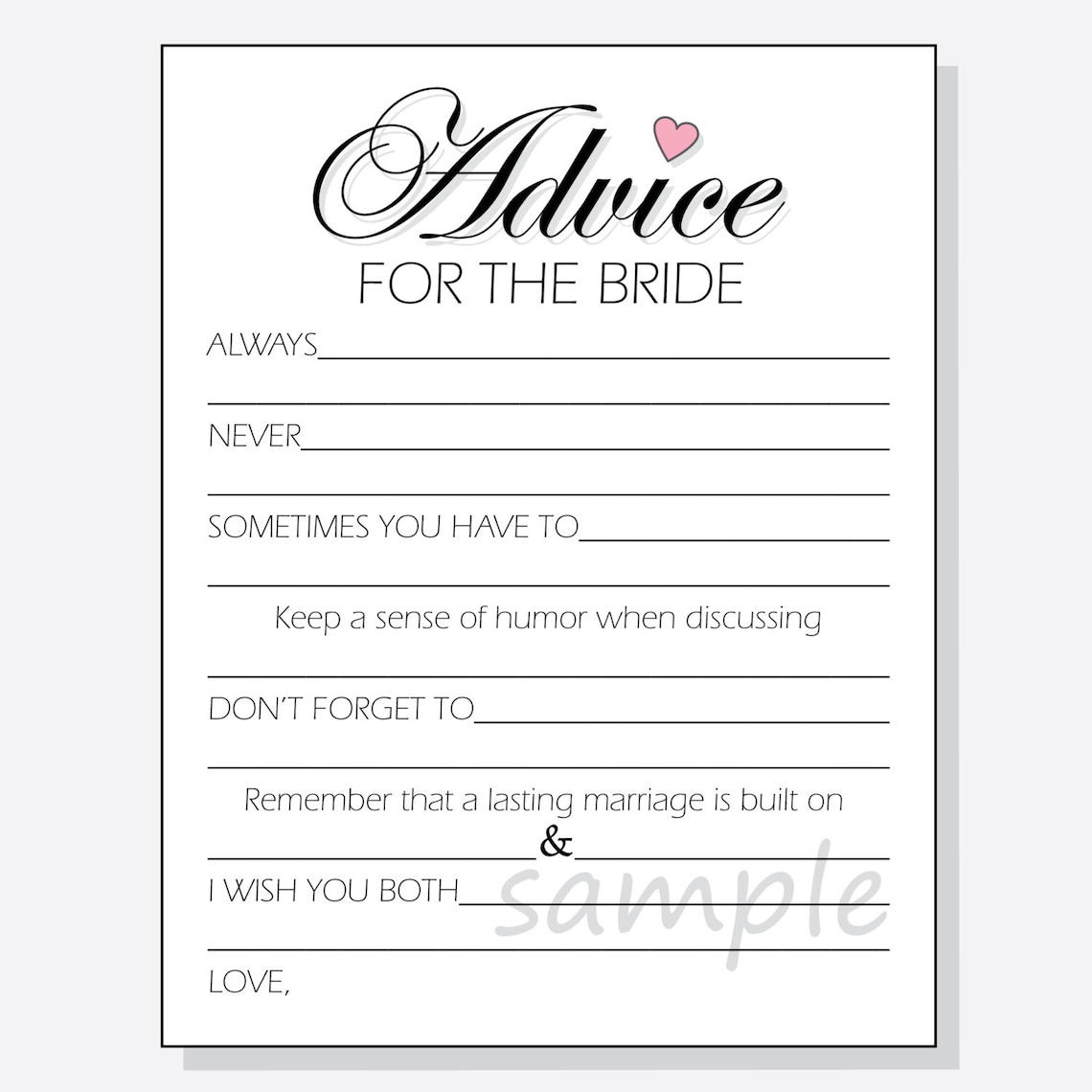 Advice For The Bride Cards Free Printable