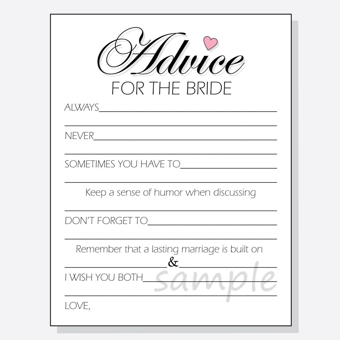 DIY Advice For The Bride Printable Cards For A Bridal Shower Etsy