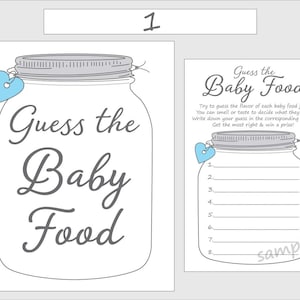 Guess the Baby Food Printable Baby Shower Game - Blue Boy - Mason Jar