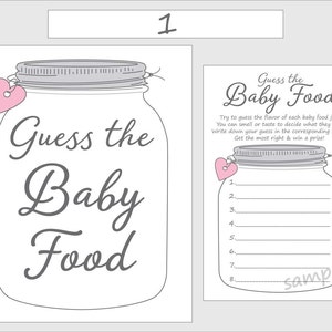 Guess the Baby Food Printable Baby Shower Game - Pink Girl - Mason Jar