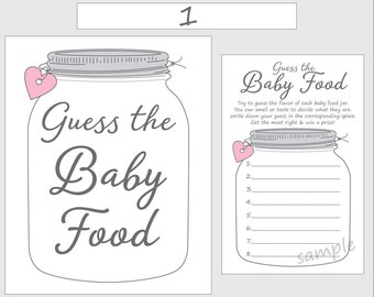 Guess the Baby Food Printable Baby Shower Game - Pink Girl - Mason Jar