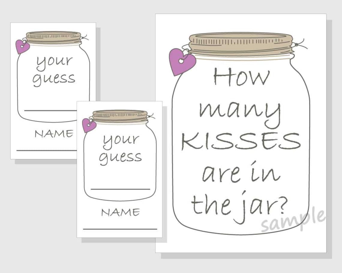 How Many KISSES Are in the Jar Printable Game Rustic Mason - Etsy
