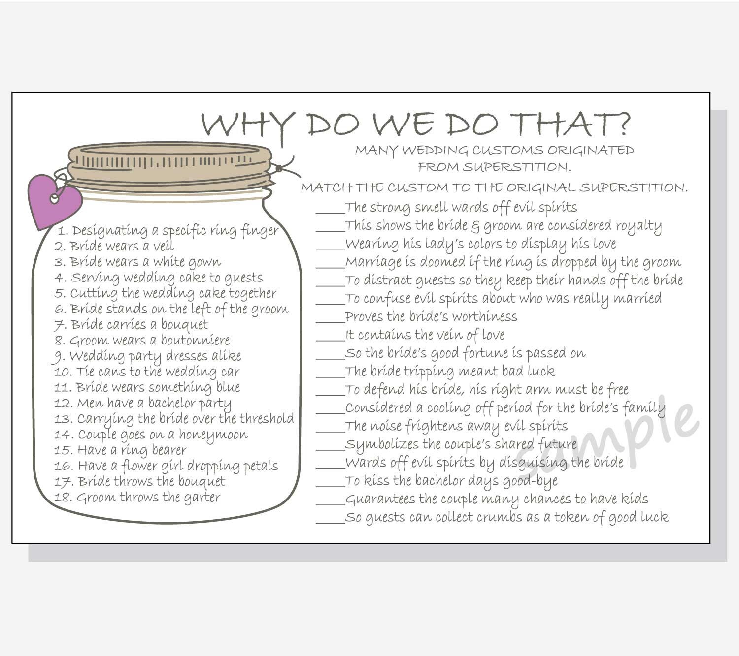 Why Do We Do That Printable Cards Bridal Shower Game DIY Etsy