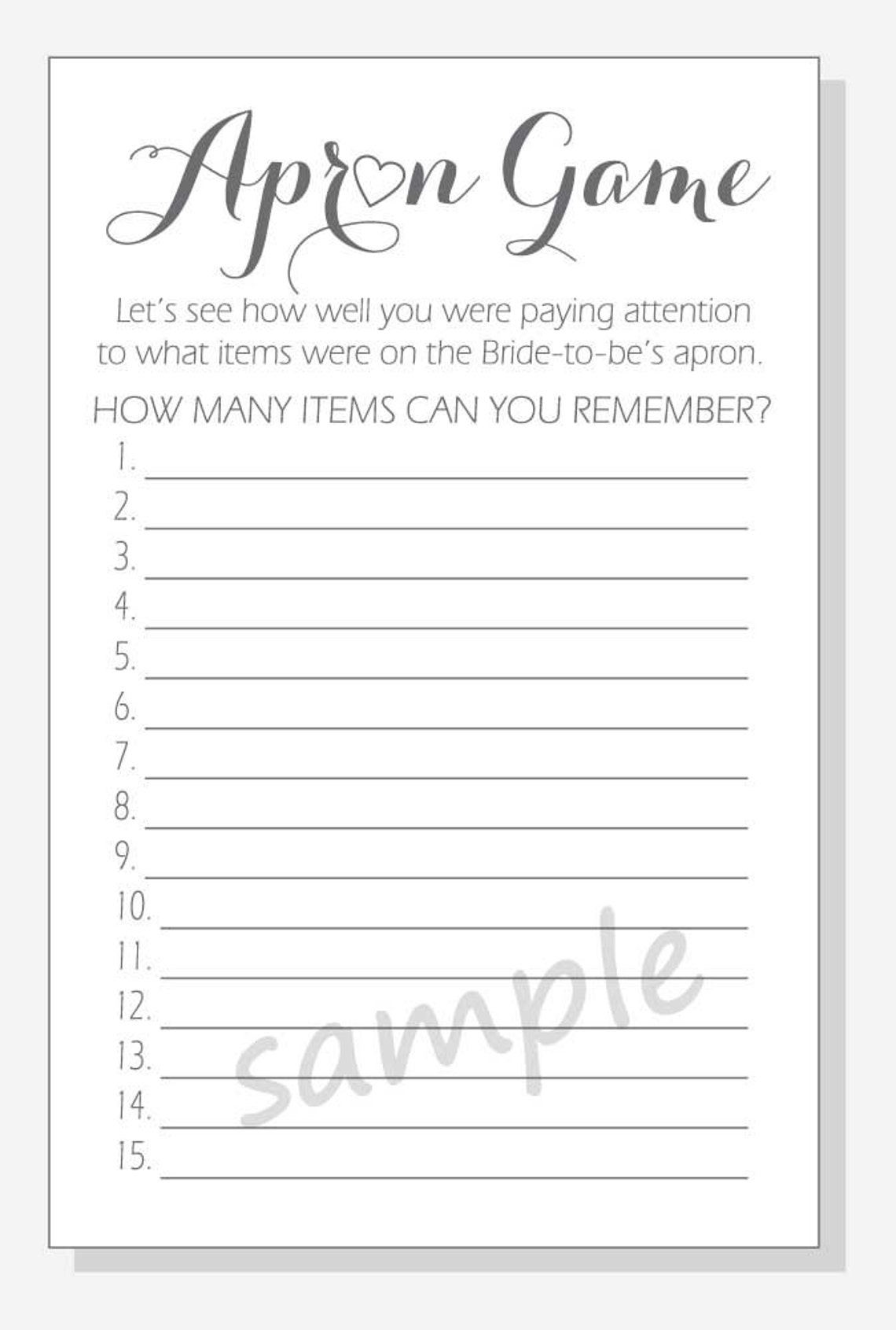 DIY Bridal Shower the Apron Game Printable Cards | Etsy