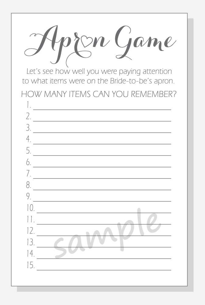 DIY Bridal Shower the Apron Game Printable Cards - Etsy