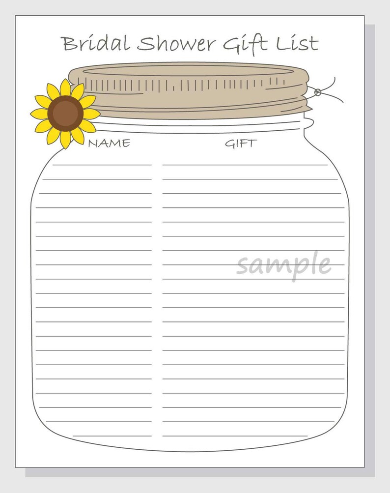 Bridal Shower Gift List Printable DIY Mason Jar Design With - Etsy
