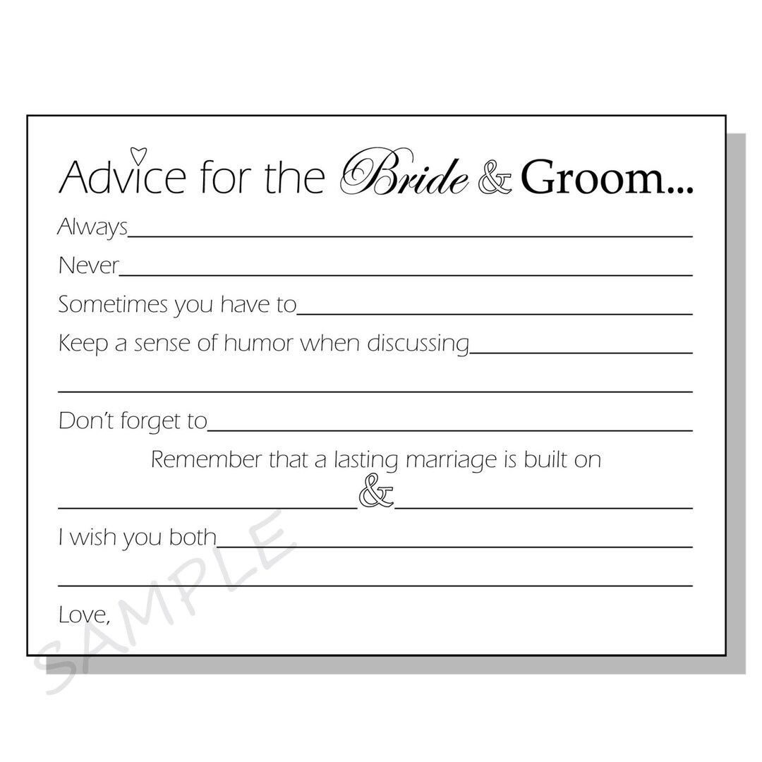 DIY Advice for the Bride & Groom Printable Cards for a Bridal Shower or Wedding Tiny Heart Design Always, Never, Etc. - Etsy