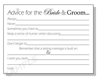 DIY Advice for the Bride & Groom Printable Cards for a Bridal Shower or Wedding - Tiny Heart Design - Always, Never, etc.