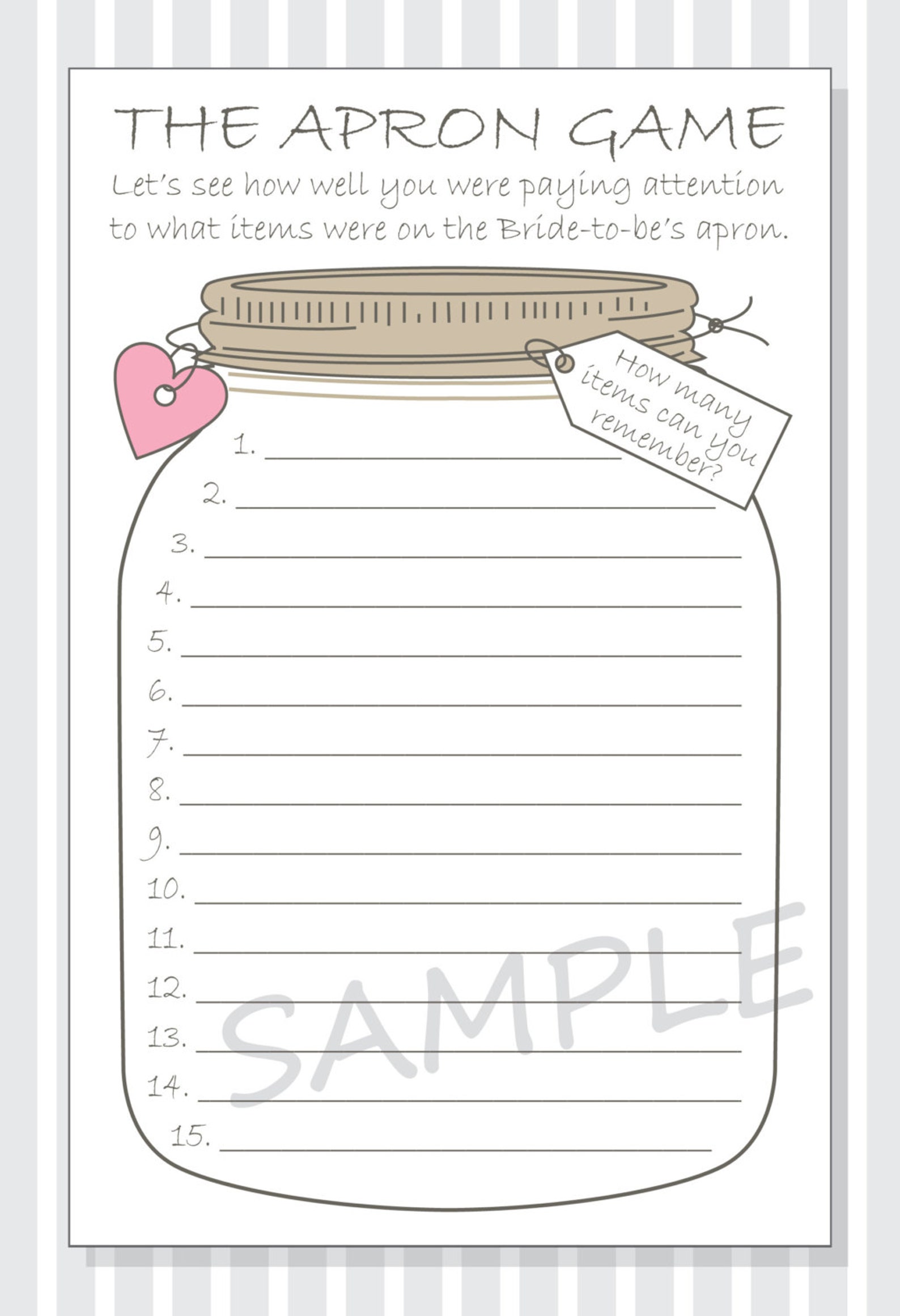 Bridal Shower the Apron Game Printable Cards DIY Rustic Mason Jar ...
