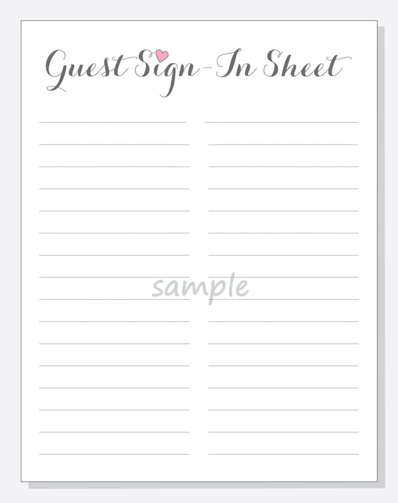 diy guest sign in sheet printable for a wedding bridal shower anniversary party script with red purple pink or clear heart guest sign in sheet