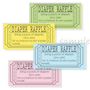 DIY Windel-Verlosungs-Eintrittskarte für eine Jungen-, Mädchen- oder neutrale Babyparty - Printable Design