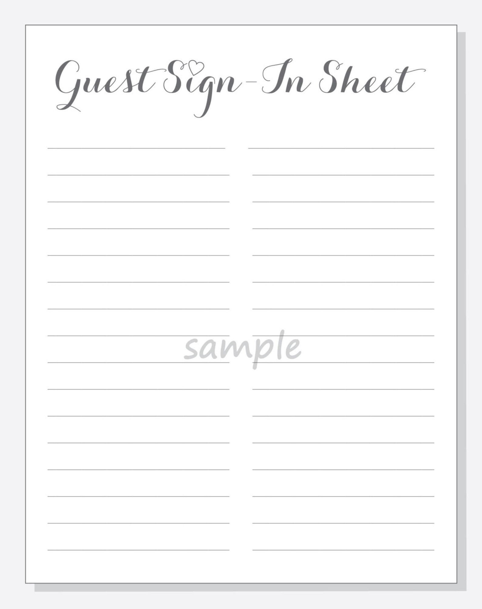 DIY Guest Signin Sheet Printable for a Wedding, Bridal Shower, Anniversary Party Script With