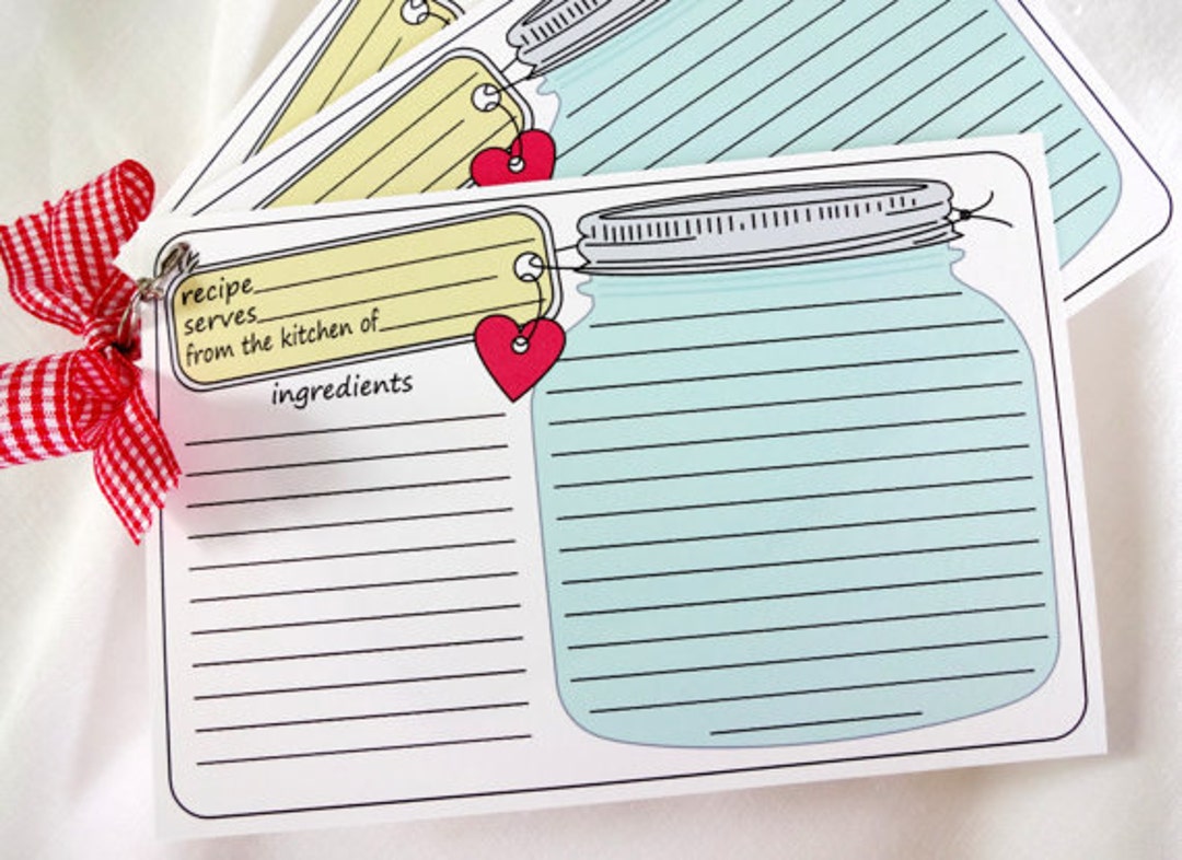 Printable Mason Jar Recipe Cards for a Bridal - Wedding Shower in 4x6 ...