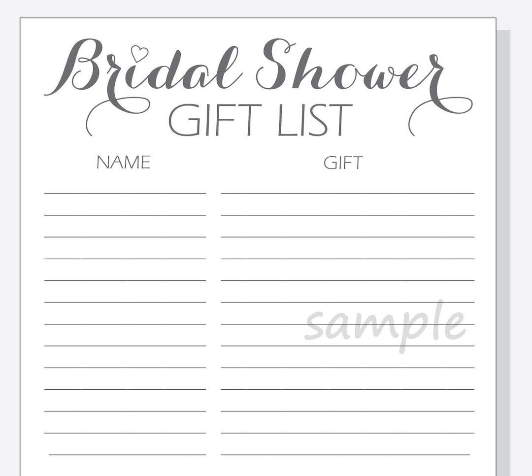 DIY Bridal Shower Gift List Printable - Calligraphy Script With Red ...
