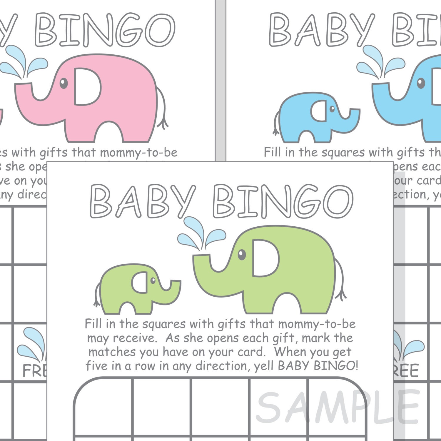 DIY Elephant Baby Shower Bingo Printable Cards for a Boy Girl - Etsy