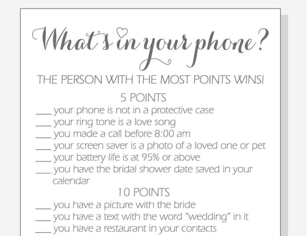 DIY What's in Your Phone? Printable Cards - Bridal Shower Game ...