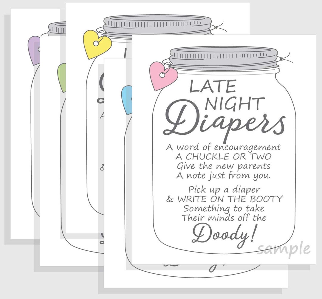 Late Night Diapers Printable Mason Jar Baby Shower Game Sign - Girl ...