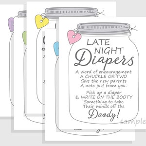 Late Night Diapers Printable Mason Jar Baby Shower Game Sign - Girl - Boy - Gender Neutral Baby Shower - Diaper Thoughts DIY