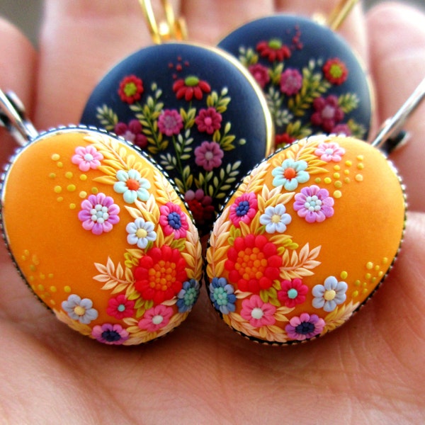 Made to order Yellow Beauty from Stories Made By Hands Polymer Clay Colorful Earrings Vibrant Earrings Embroidery Jewelry Flower Earrings
