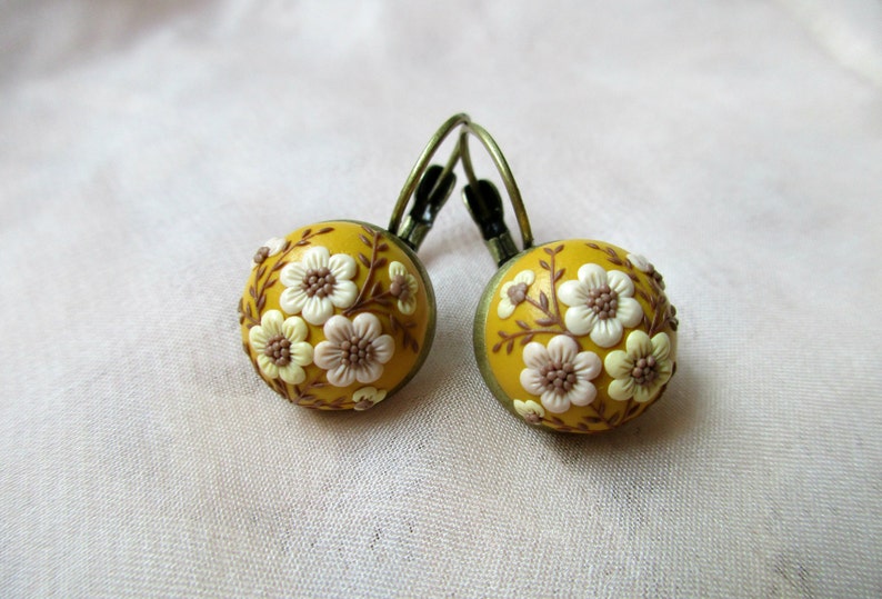 Picnic Autumn Jewelry Yellow Ocher Earrings Fall Drop Earrings Etsy