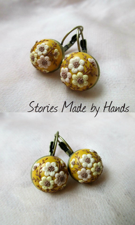 Picnic Autumn Jewelry Yellow Ocher Earrings Fall Drop Earrings Etsy