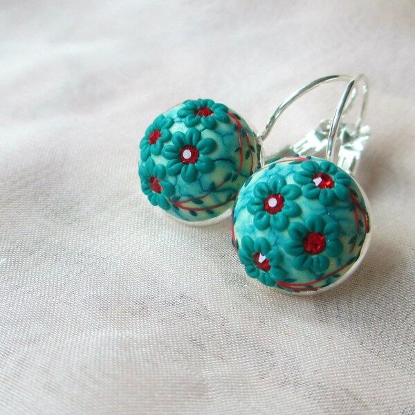 Emerald Green Flower earrings by Lena Handmade Jewelry Holiday earrings Winter Jewelry Snow Christmas Gift Ideas for Her