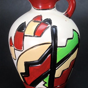 Vintage Raincloud Pottery Handled Pitcher Jug Hand Painted Abstract