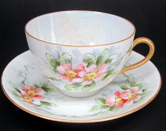 Mz Altrohlau Tea Teacup Cup /& Saucer c1930/'s Pink Floral Golden Pearl