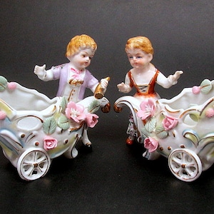 Vintage Boy Girl Flower Cart Planters Unbranded Ucagco Japan