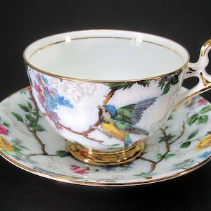 Old Royal Tea Teacup Cup & Saucer c1940's Bird Rose Floral Chintz