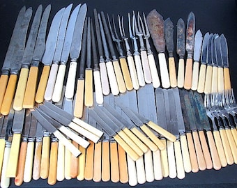 Lot of 77 Assorted Vintage Celluloid Handle Flatware Cutlery Craft Resell Use