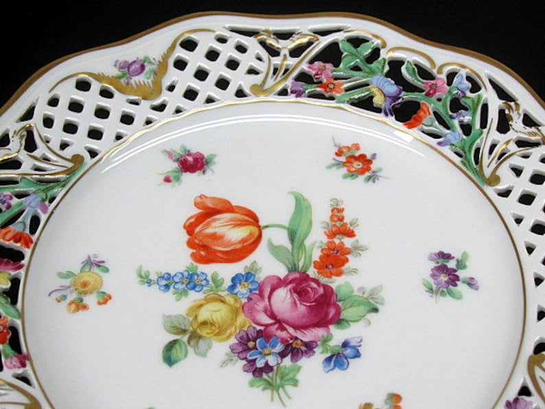 Schumann Bavaria Salad Plate c1940/'s Dresden Floral Decor