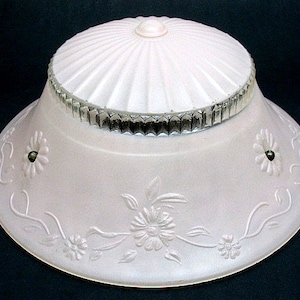Vintage Satin Pink Frosted Floral 3 Chain Hanging Glass Ceiling Light Shade
