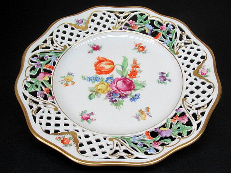 Schumann Bavaria Salad Plate c1940/'s Dresden Floral Decor