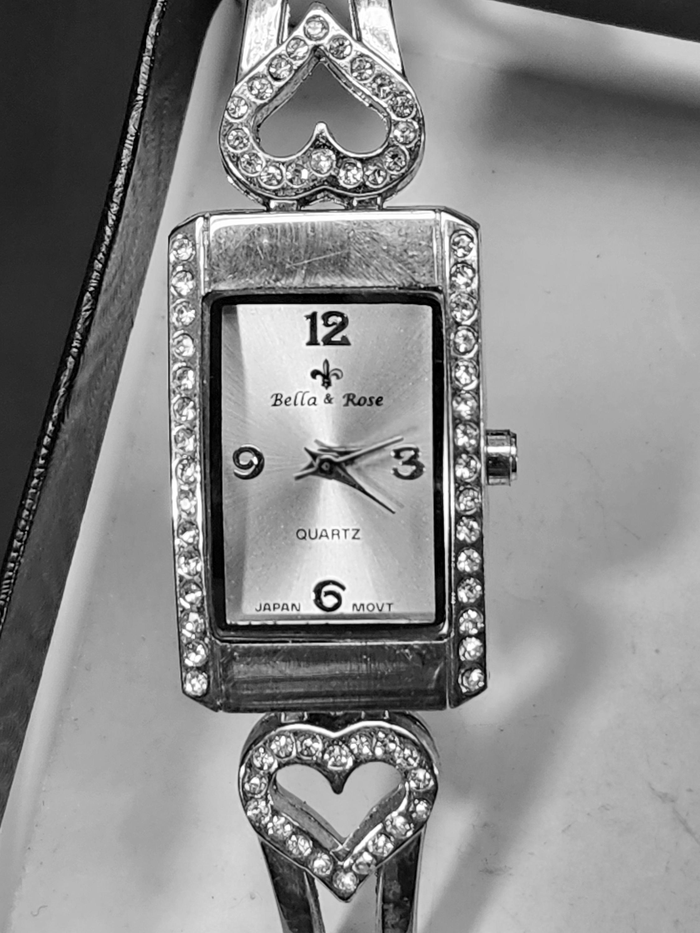 Bella & Rose Faux White Leather Watch with Mother of Pearl Watch Face a4287ws_lit-blk.png main image 2