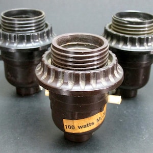 Lot of 3 Vintage Bakelite Threaded Shell Lamp Light Sockets w/Shade Rings