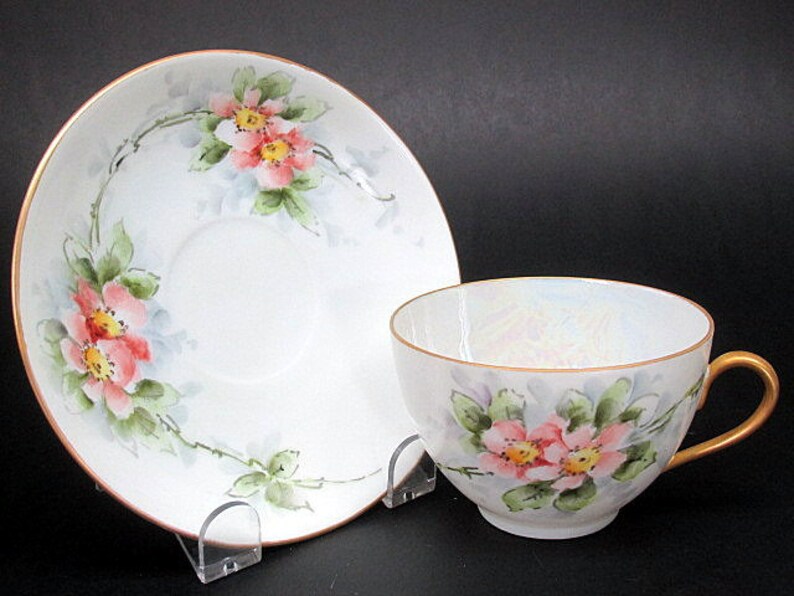 Mz Altrohlau Tea Teacup Cup /& Saucer c1930/'s Pink Floral Golden Pearl