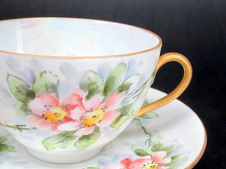 Mz Altrohlau Tea Teacup Cup /& Saucer c1930/'s Pink Floral Golden Pearl