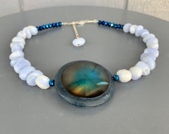 Blue Agate Continent Necklace