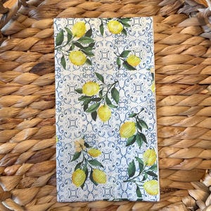Set of 2 lemon dinner size napkins for decoupage on shells, blue white style napkins, paper for decoupage, napkin supplies for crafting