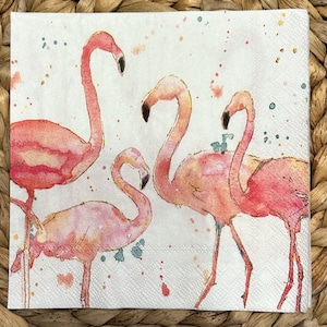 Set of 2 flamingo cocktail size napkins for decoupage, coastal napkins for crafting, beach napkins, ocean napkins, decoupage craft supplies