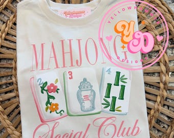 Mahjong Social Club adult Comfort Colors short sleeve tee - mahjong tiles shirt