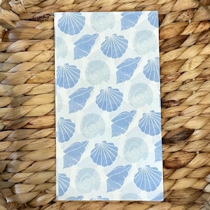 Set of 2 blue white shell dinner napkins for decoupage, beach napkins, ocean napkins, craft supplies, oyster shell, coastal napkins