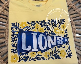 Navy Gold Lions Pennant Shirt: Comfort Colors School Spirit Wear