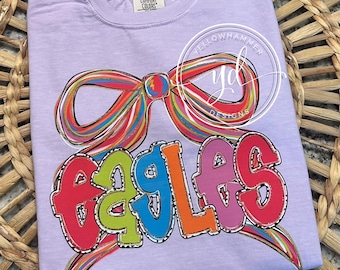 Eagles colorful bow mascot bow school spirit adult youth comfort colors shirt